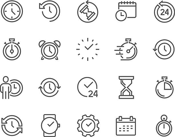 ilustraciones, imágenes clip art, dibujos animados e iconos de stock de iconos de tiempo - clock face alarm clock clock minute hand