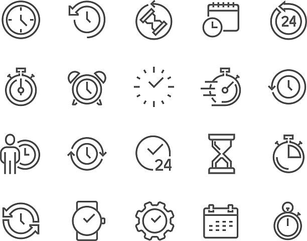 illustrazioni stock, clip art, cartoni animati e icone di tendenza di icone linea tempo - lancetta dei minuti illustrazioni