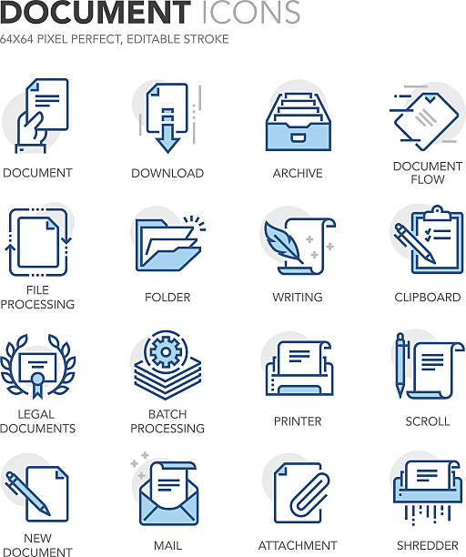 ilustrações, clipart, desenhos animados e ícones de linha azul documentos ícones - clipboard symbol computer icon form