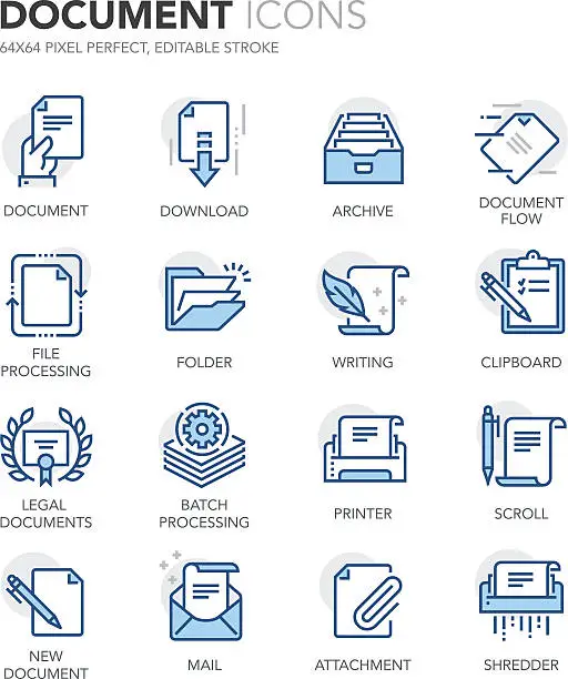 Vector illustration of Blue Line Documents Icons