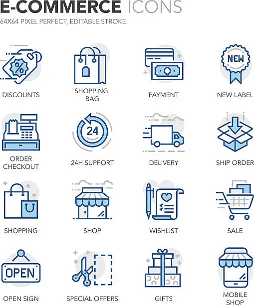 Vector illustration of Blue Line E-Commerce Icons