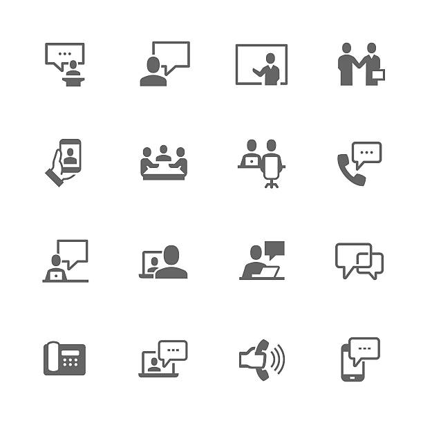 Simple Business Communication Icons Simple Set of Business Communication Related Vector Icons. Contains Such Icons as Meeting, Conference call, One on one, Handshake and More. business meeting stock illustrations