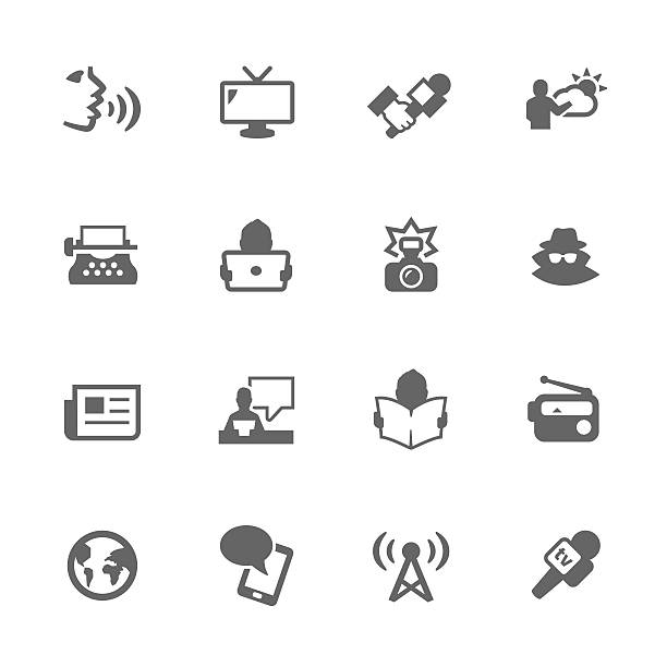 Simple News Icons Simple Set of News Related Vector Icons. Contains Such Icons as Reporter, Agent, Interview, Radio, Voice, News paper and More. interview camera stock illustrations