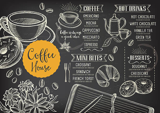 illustrations, cliparts, dessins animés et icônes de café menu, modèle conception. - coffee cup coffee espresso drink