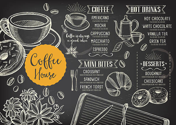 ilustrações de stock, clip art, desenhos animados e ícones de café café menu, modelo de projeto. - coffee bean coffee label retro revival