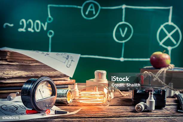 Electrical Experience In Physics Laboratory Stock Photo - Download Image Now - Physics, Scientific Experiment, Electricity