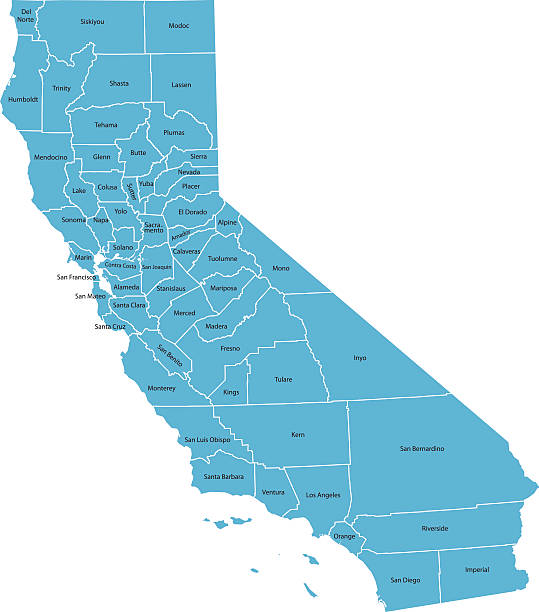 illustrazioni stock, clip art, cartoni animati e icone di tendenza di mappa della california - county