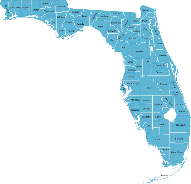 Florida Map Highly detailed map of Florida , Each county is an individual object and can be colored separately. florida us state stock illustrations