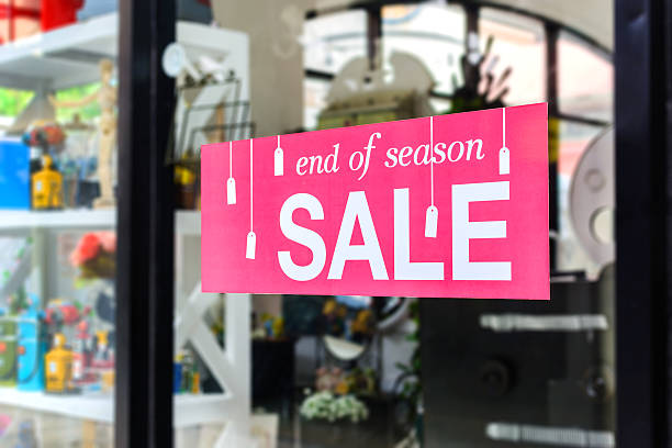 window display with sale promotion stock photo