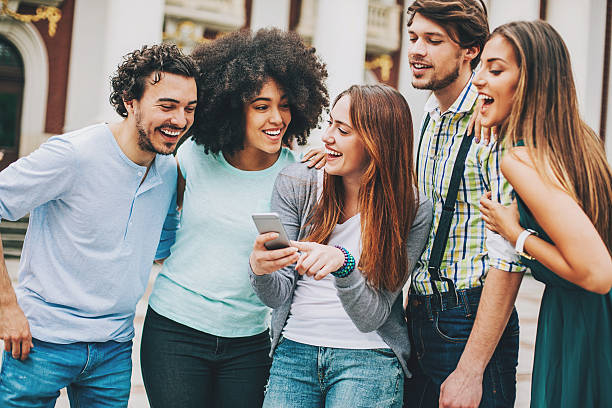 istock Group of friends with smart phone 526283220