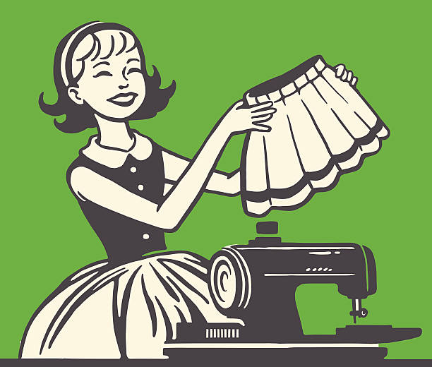 женщины, шить юбка - sewing women tailor teenage girls stock illustrations