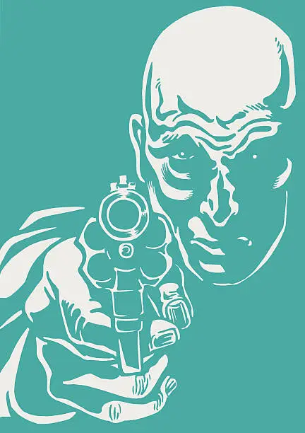 Vector illustration of Bald Man Pointing a Gun