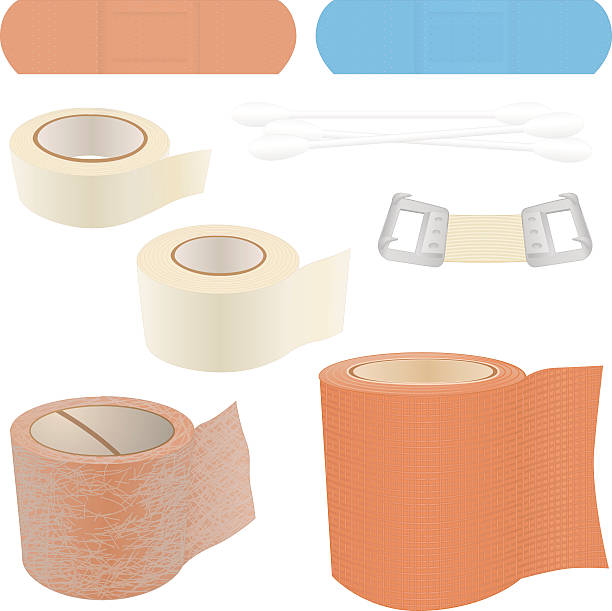 ilustrações, clipart, desenhos animados e ícones de kit de primeiros socorros-curativos - gauze bandage adhesive bandage healthcare and medicine