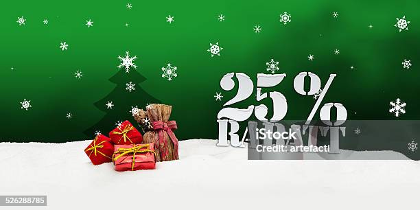 Christmas Gifts 25 Percent Rabatt Discount Stock Photo - Download Image Now - Christmas, Sale, Advent