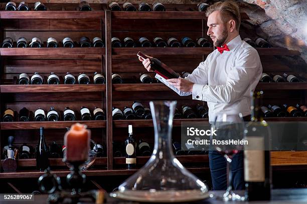 Sommelier In The Wine Cellar Stock Photo - Download Image Now - Sommelier, Adult, Alcohol - Drink