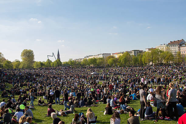 Berlin, Germany - may 01, 2016: Crowded park (Goerlitzer Park) in Berlin, Kreuzberg on may day / labor day on the first of may.