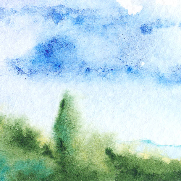 istock Watercolor green cyan nature tree sky landscape 526289958