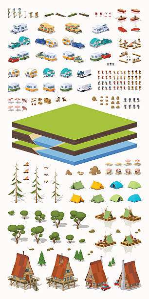 ilustrações de stock, clip art, desenhos animados e ícones de conjunto de construção de turismo - balsa tree