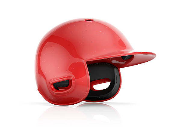 Red baseball helmet isolated on a white background. Side view. 3D illustration.