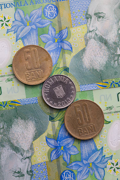 istock Different banknotes and coins  of Romania money 526292906