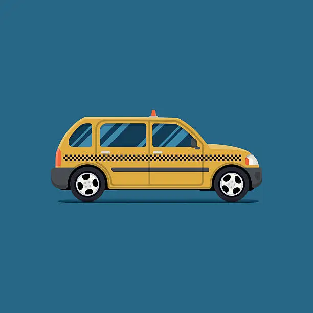 Vector illustration of vector modern flat design. Yellow Taxi car.