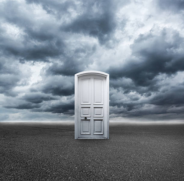 istock Closed door outdoor with strormy day 526298580