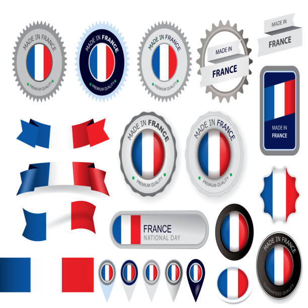 made in france seal, französische flagge (vektor kunst - insignia campaign button france french culture stock-grafiken, -clipart, -cartoons und -symbole