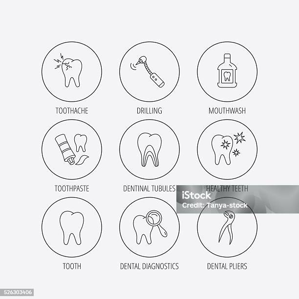Tooth Stomatology And Toothache Icons Stock Illustration - Download Image Now - At The Edge Of, Canal, Dental Health