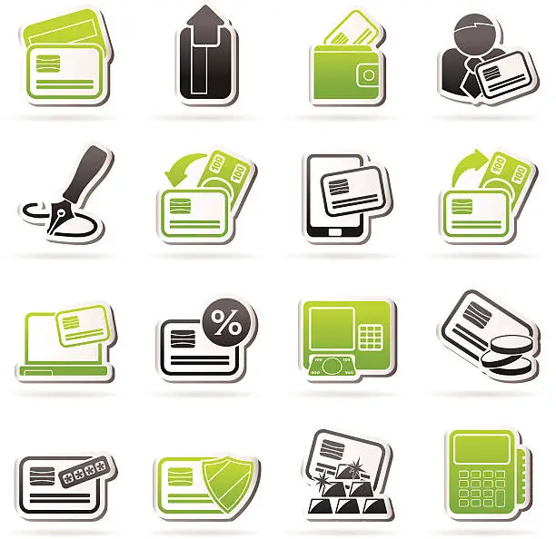 Vector illustration of credit card, POS terminal and ATM icons
