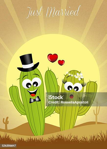 Cactus Couple In Love Stock Illustration - Download Image Now - Cactus, Cartoon, Celebration