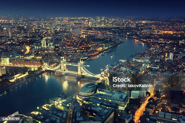 London At Night With Urban Architectures And Tower Bridge Stock Photo - Download Image Now