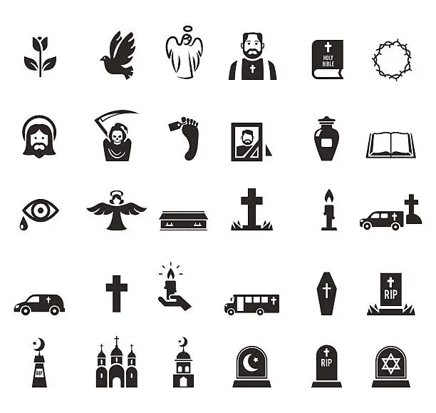 Vector illustration of Funeral icons