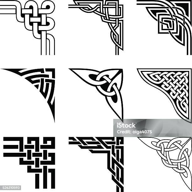Celtic Angoli Impostata - Immagini vettoriali stock e altre immagini di Stile celtico - Stile celtico, Angolo - Descrizione, Nodo celtico