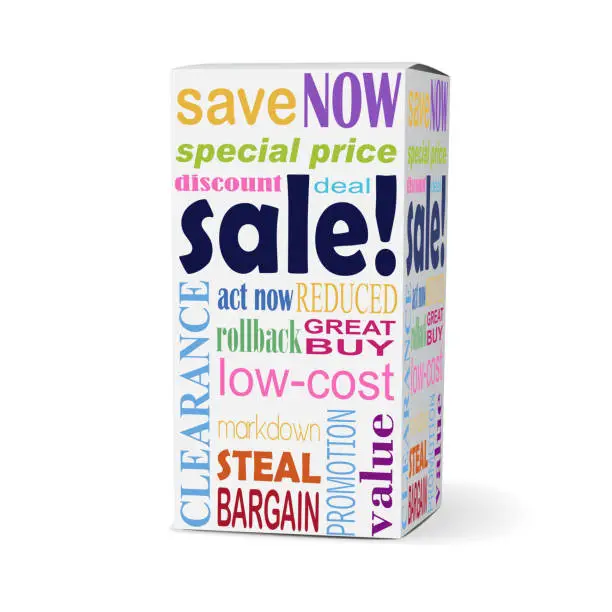 Vector illustration of sale word on product box