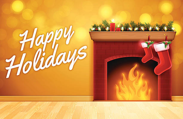 счастливых праздников камином - fireplace christmas candle holiday stock illustrations