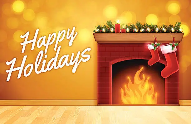 Vector illustration of Happy Holidays Fireplace