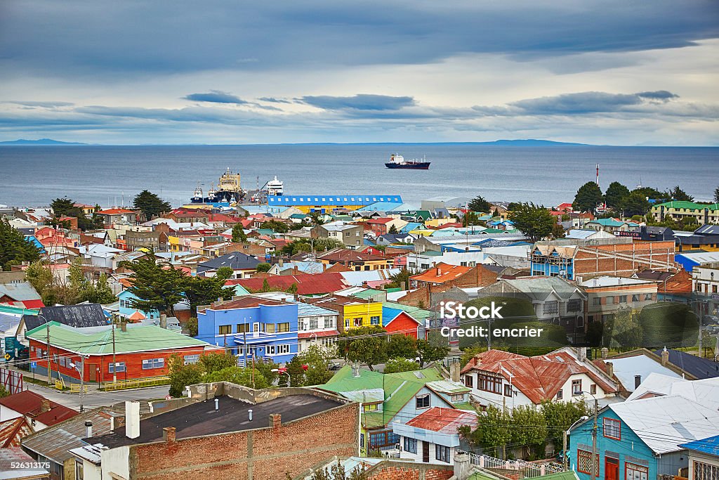Punta Arenas with Magellan Strait in Patagonia Scenic view of Punta Arenas with Magellan Strait in Patagonia, Chile, South America Punta Arenas Stock Photo