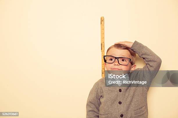 Short Male Nerd Stock Photo - Download Image Now - Measuring, Short Person, Child