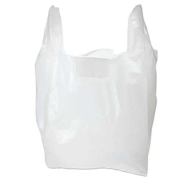 Empty white plastic bag on white background.