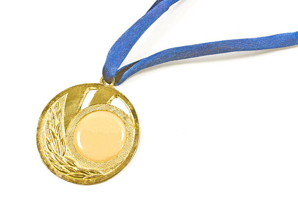 istock Vintage gold sport medal on white 526322327