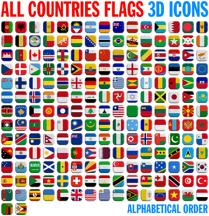 All country flags complete set. 3D and isolated square icons.
