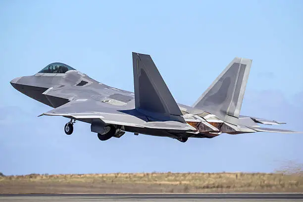 Lockheed F-22 Raptor advanced fighter aircraft takes off