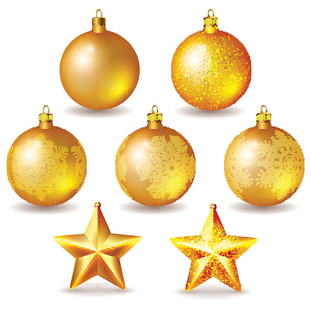 istock Golden Christmas balls and stars 526325915