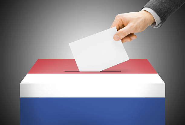 istock Ballot box painted into national flag colors - Netherlands 526326449