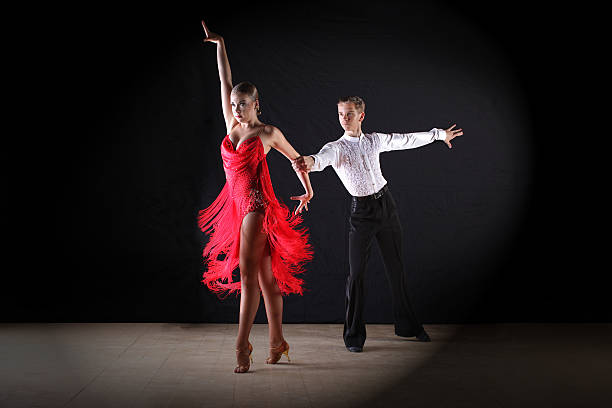 istock Latino dancers in ballroom isolated on black 526327091