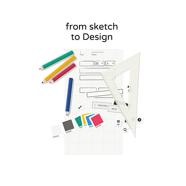 From sketch to design vector art illustration
