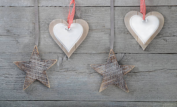 Decorations on wooden background stock photo