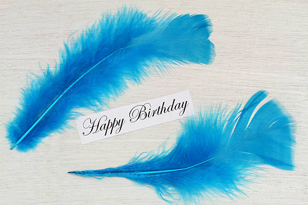 istock Happy birthday card with two blue feathers 526352163