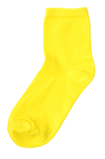 One yellow sock on pure white background  