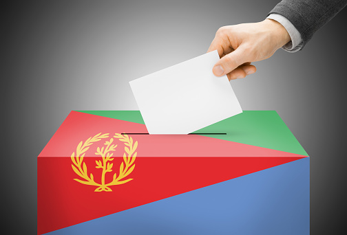Voting concept - Ballot box painted into national flag colors - Eritrea